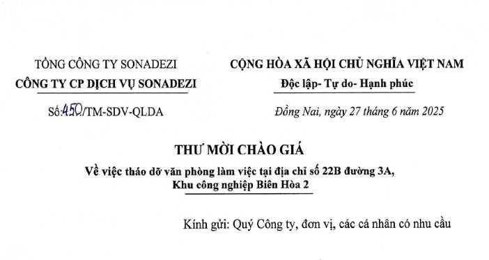 THƯ MỜI CHÀO GIÁ