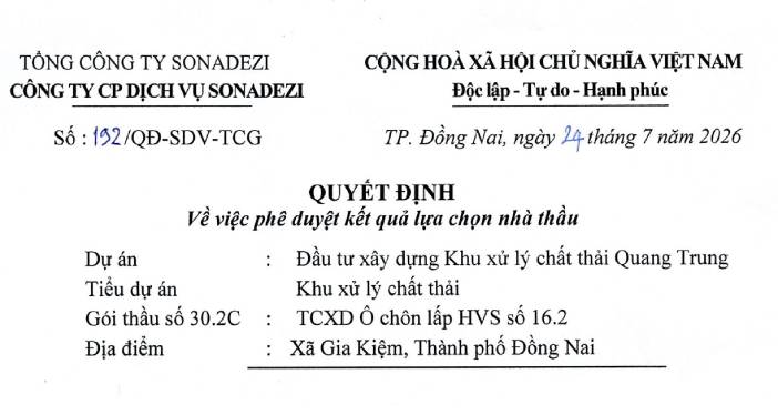 QUYẾT ĐỊNH: Về việc phê duyệt kết quả lựa chọn nhà thầu